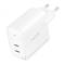 Weißes USB-Ladegerät mit zwei Anschlüssen und europäischem Stecker, markiert mit 'LogiLink', für schnelles Aufladen mehrerer Geräte.