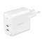 Ein weißes USB-Ladegerät mit zwei USB-C-Anschlüssen und europäischem Stecker von der Marke 'LogiLink'.