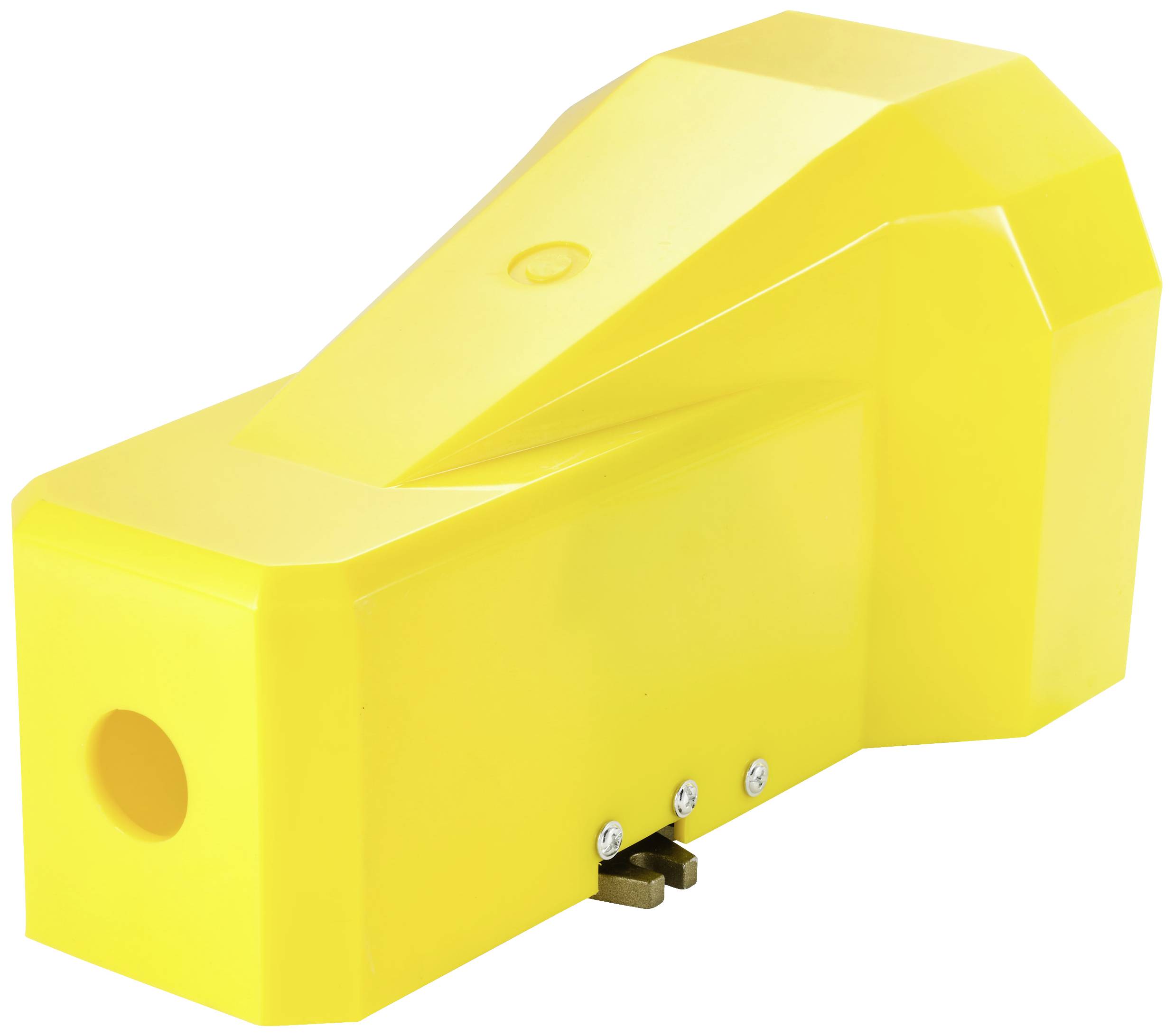 Gelbes Plastikkunstwerk in abstrakter Form.