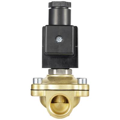 Messing-Magnetventil mit schwarzem Magnetantrieb. Verwenden in industriellen Anwendungen zur Steuerung von Flüssigkeits- oder Gasfluss.