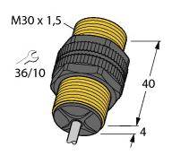 'Darstellung eines zylindrischen Gewindeadapters M30 x 1,5, mit Maßangaben 36/10, Höhe 40 mm, Gewindehöhe 4 mm.'