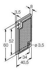 Technische Zeichnung eines rechteckigen Ersatzteils. Maße: 60 x 40,5 mm. Enthält Befestigungspunkt mit Durchmesser 3,5 mm.