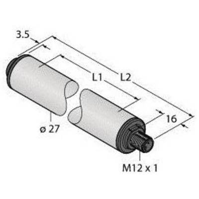 Technische Zeichnung eines zylindrischen Bauteils mit Maßen: Gesamt 3,5 cm, Ø 27 mm, M12 x 1, Länge L1 und L2 angegeben.