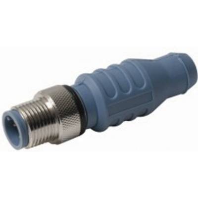 Blauer, geriffelter Stecker mit silbernem Gewinde, geeignet für industrielle oder technische Anwendungen.