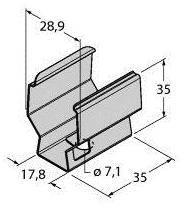 Technische Zeichnung eines Bauteils mit Maßen: Höhe 35 mm, Breite 28,9 mm, Tiefe 17,8 mm, Lochdurchmesser 7,1 mm.