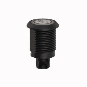 Schwarzer Plastikdeckel mit geriffelter Oberfläche und rundem, flachem Kopf, oft als Abdeckung oder Schutz für Maschinen verwendet.