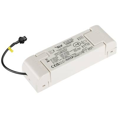 LED-Treiber mit Kabelanschluss, weißes Gehäuse, verschiedene technische Angaben und Symbole auf der Oberfläche.