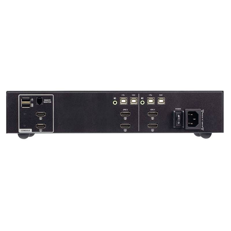 Rückseite eines elektronischen Geräts mit verschiedenen Anschlüssen, darunter USB-, HDMI-, Audio- und Stromanschlüsse.
