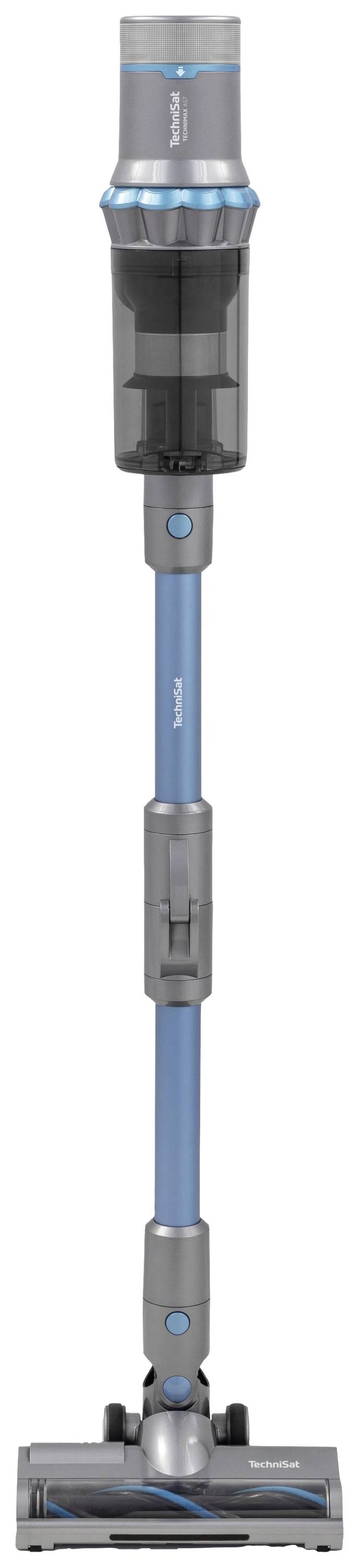 Kabelloser, aufrecht stehender Staubsauger mit blauer und grauer Farbgebung, ideal für flexible und effiziente Bodenreinigung.
