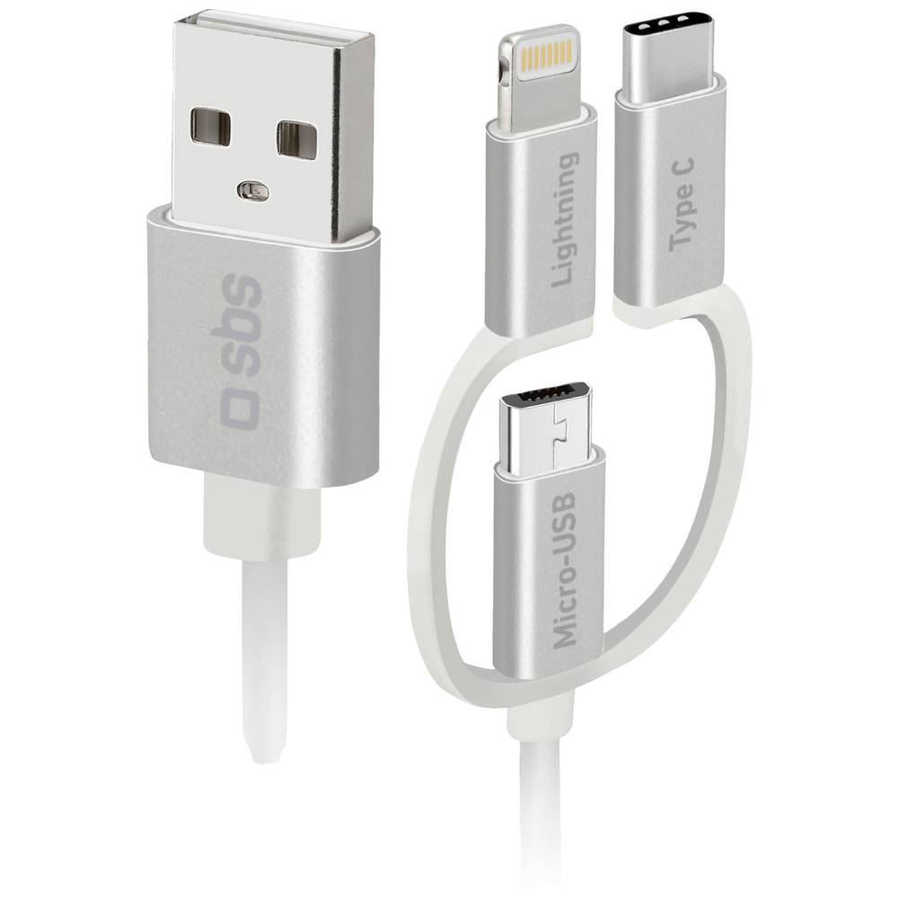 sbs mobile USB-C-kabel USB 2.0 USB-C, Apple Lightning stekker, USB-mini-A bus 1.20 m Wit TECABLEUSBI