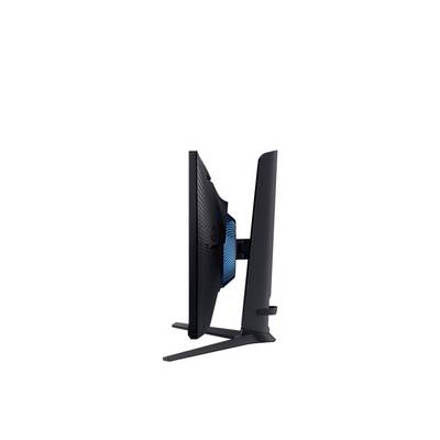 Der seitlich fotografierte Monitor zeigt sein schlankes Profil. Links ist der Bildschirm, rechts der Ständer sichtbar.