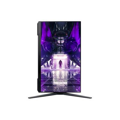 Bild eines Monitors im Hochformat, zeigt ein Science-Fiction-Motiv mit einer futuristischen Szene und einer Person vor hell beleuchteter Tür.