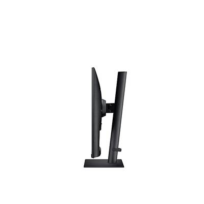 Seitenansicht eines Computerbildschirms mit schmalem Rahmen und verstellbarem Standfuß.