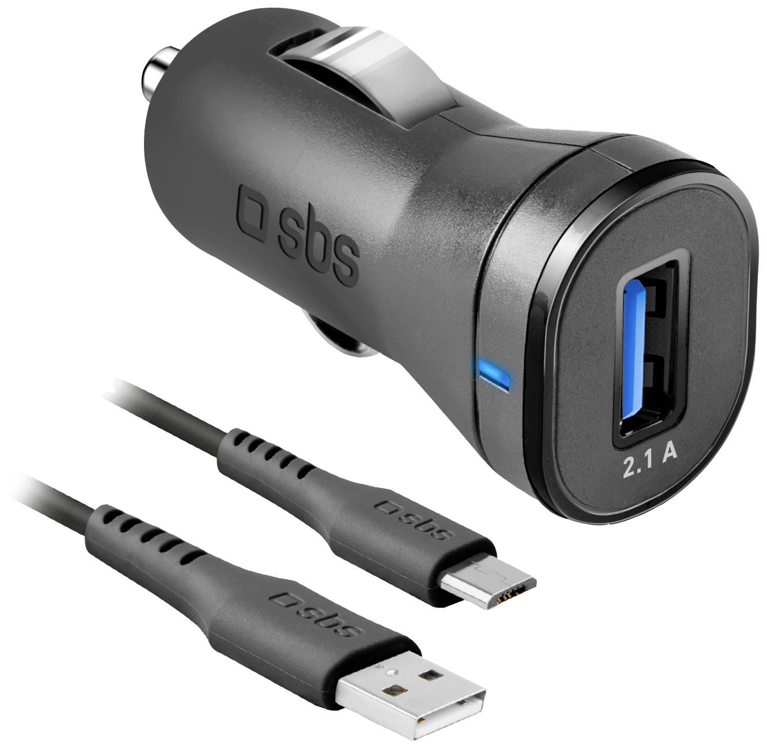 SBS KFZ-Ladegerät inkl. Micro USB-Kabel (1 m) 2,1A, schwarz