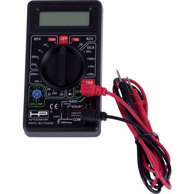 Digitalmultimeter mit Messbereichen für Gleich- und Wechselstrom, Spannung und Widerstand, inklusive Messkabel.