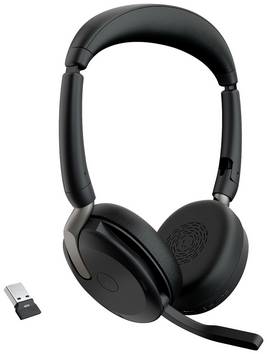 Jabra Evolve2 65 Flex Link380a MS  On Ear Headset Bluetooth® Stereo Schwarz Noise Cancelling Headset, Mikrofon-Stummschaltung, Lautstärkeregelung, Induktion, Faltbar Computer