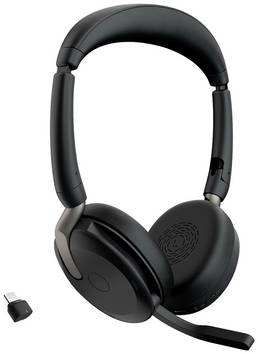 Jabra Evolve2 65 Flex Link380c MS  On Ear Headset Bluetooth® Stereo Schwarz Noise Cancelling Headset, Mikrofon-Stummschaltung, Lautstärkeregelung, Induktion, Faltbar Computer