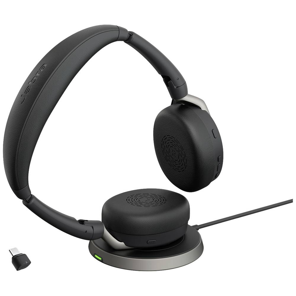 Jabra Evolve2 65 Flex Link380c UC + pad On Ear headset Computer Bluetooth Stereo Zwart Noise Cancelling Headset, Microfoon uitschakelbaar (mute),