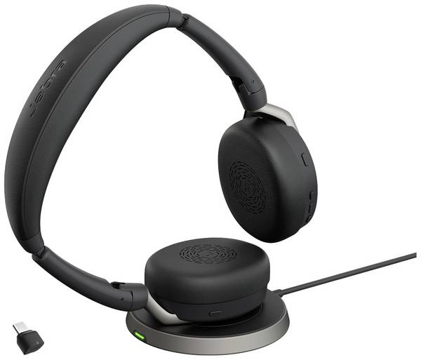 Jabra Evolve2 65 Flex Link380c UC + pad On Ear Headset Bluetooth® Stereo Schwarz Noise Cancelling Headset, Mikrofon-Stummschaltung, Lautstärkeregelung, Induktion, Faltbar Computer