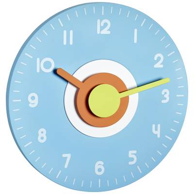 Eine bunte Uhr mit blauem Zifferblatt und bunten Zeigern, die 10:09 anzeigt.