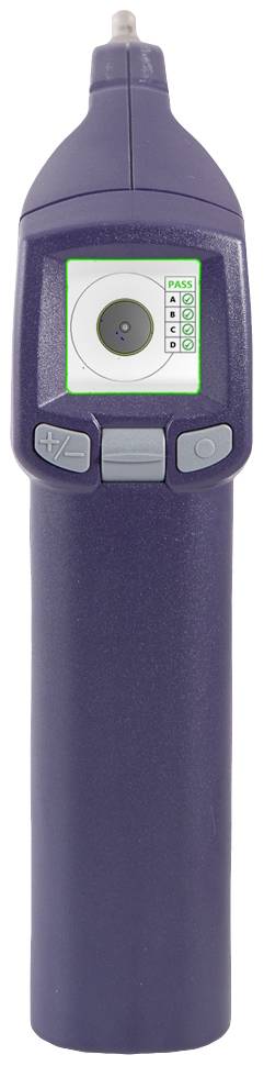 Lila elektronisches Ohrthermometer mit digitalem Display und Startknopf, zur Messung der Körpertemperatur im Ohr.