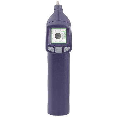Lila elektronisches Ohrthermometer mit digitalem Display und Startknopf, zur Messung der Körpertemperatur im Ohr.