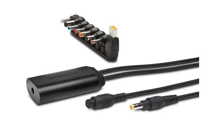 Ein Universal-Laptop-Netzteiladapter mit mehreren austauschbaren Steckverbindern, geeignet für verschiedene Geräteanschlüsse.
