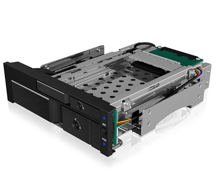 IB-173SSK, ICY BOX 2fach Wechselrahmen für SATA/SAS, 1x 2,5" + 1x 3,5" SATA HDD zu 2x SATA Host in 1x 5,25" Einschub-1