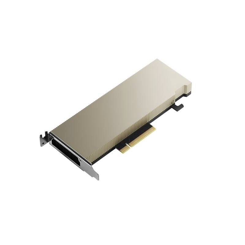 Goldfarbene Grafikkarte mit rechteckigem Design und Lüfter an der Seite, geeignet für leistungsstarke Computeranwendungen.