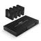 Eine schwarze HDMI-Verteilereinheit mit vier kleinen HDMI-Empfängermodulen. Die Marke 'LINDY' ist auf der Verteilerbox sichtbar.