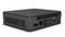 Ein kleiner, schwarzer Mini-PC mit mehreren Anschlüssen auf der Rückseite, einschließlich USB, HDMI und Ethernet.