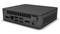 Ein kompakter schwarzer Mini-PC mit mehreren Anschlüssen auf der Rückseite, darunter USB, HDMI und Ethernet-Anschlüsse.