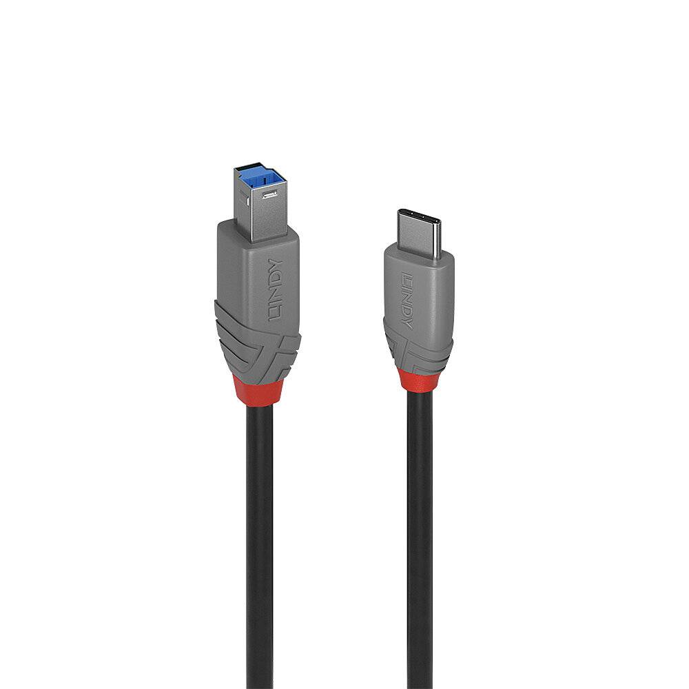 LINDY 1m USB 3.2 Typ C an B Kabel, Anthra Line