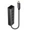 Ein kompakter USB-Hub zeigt vier USB-Anschlüsse und ein USB-C-Kabel. Das Logo 'LINOVO' ist auf dem Gehäuse abgebildet.