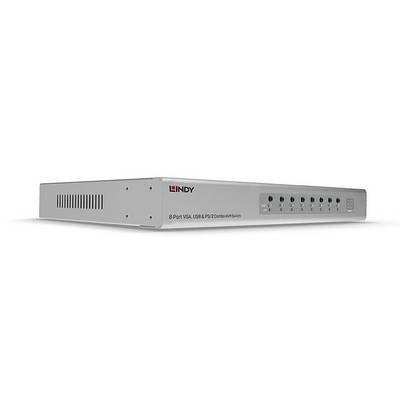 '8 Port VGA USB & PS/2 Combo KVM Switch' von LINDY mit acht Eingangsanschlüssen und einem Belüftungsgitter an der Seite.