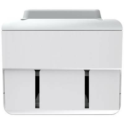 Ein weißer, rechteckiger, moderner Drucker mit zwei Papierausgabeschlitzen an der Unterseite.