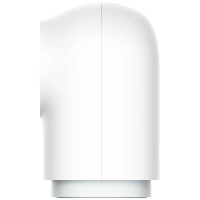 Ein weißes, zylinderförmiges Gerät mit glatter Oberfläche und abgerundetem Design, von der Seite gezeigt.