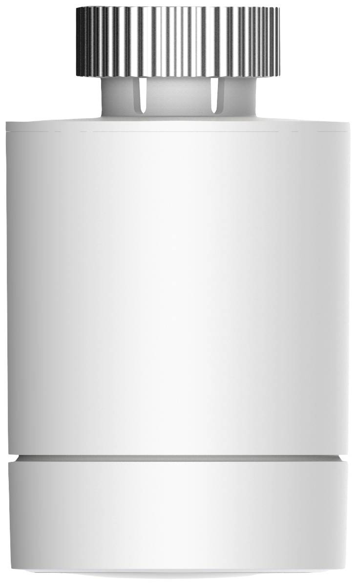 Ein weißer, zylindrischer Heizkörperthermostat mit geriffeltem Drehknopf oben zur Temperaturregelung.