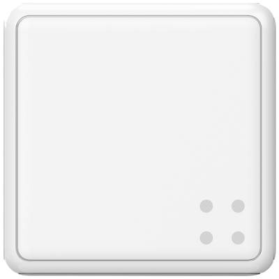 Weiße quadratische Oberfläche mit drei kleinen grauen Punkten in der unteren rechten Ecke. Minimalistisches Design.
