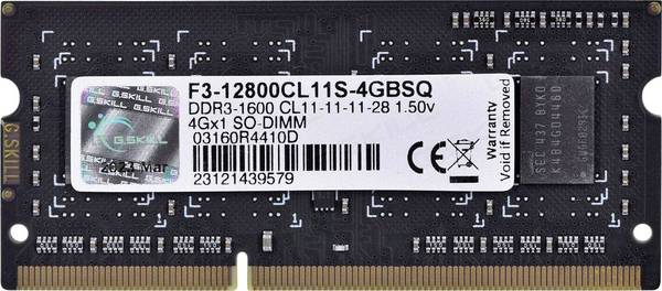 G.Skill 4GB DDR3-1600 SQ Laptop-Arbeitsspeicher Modul   DDR3 4 GB 1 x 4 GB  1600 MHz 204pin SO-DIMM  F3-12800CL11S-4GBSQ