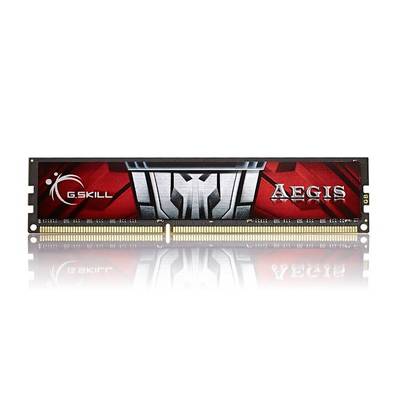 Ein RAM-Modul mit rotem und schwarzem Design, der Markenname 'G.SKILL Aegis' ist aufgedruckt. Es handelt sich um Computerschaltkreise.