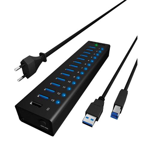 Thumbnail - IB-AC6113, 13 Port USB3.0 Hub + 1x Ladeport, Aluminium Gehäuse mit Netzteil
