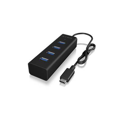 USB-Hub mit vier USB-3.0-Anschlüssen und einem USB-C-Kabel. Ideal für den Anschluss mehrerer Geräte an einen Computer.