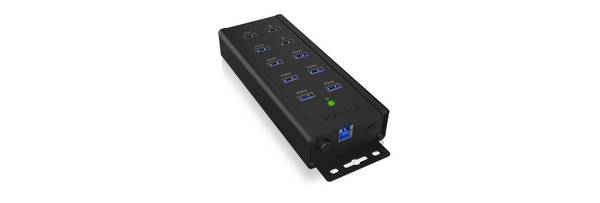 IB-HUB1703-QC3, 7 Port USB 3.2 Gen 1 mit 1x QC 3.0 Ladeanschl. + 2x BC 1.2 Ladeanschl. Alu-Gehäuse, m. 12 V/5 A Netzteil