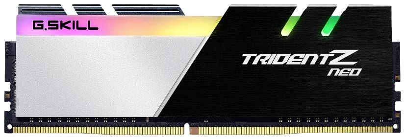 RAM-Modul von G.Skill Trident Z Neo mit RGB-Beleuchtung, silber-schwarz, geeignet für Hochleistungs-PCs.