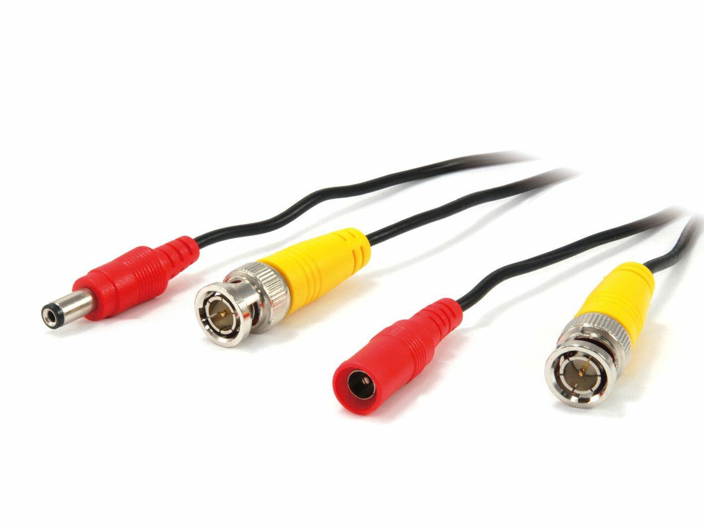 'Drei Kabel mit roten und gelben Steckern, jedes mit einem runden Anschluss. Kabel für Audio- oder Videogeräte.'