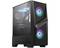 Schwarzer Gaming-PC mit seitlichem Glasfenster, zeigt bunte, leuchtende Lüfter und Hardware-Innenleben.
