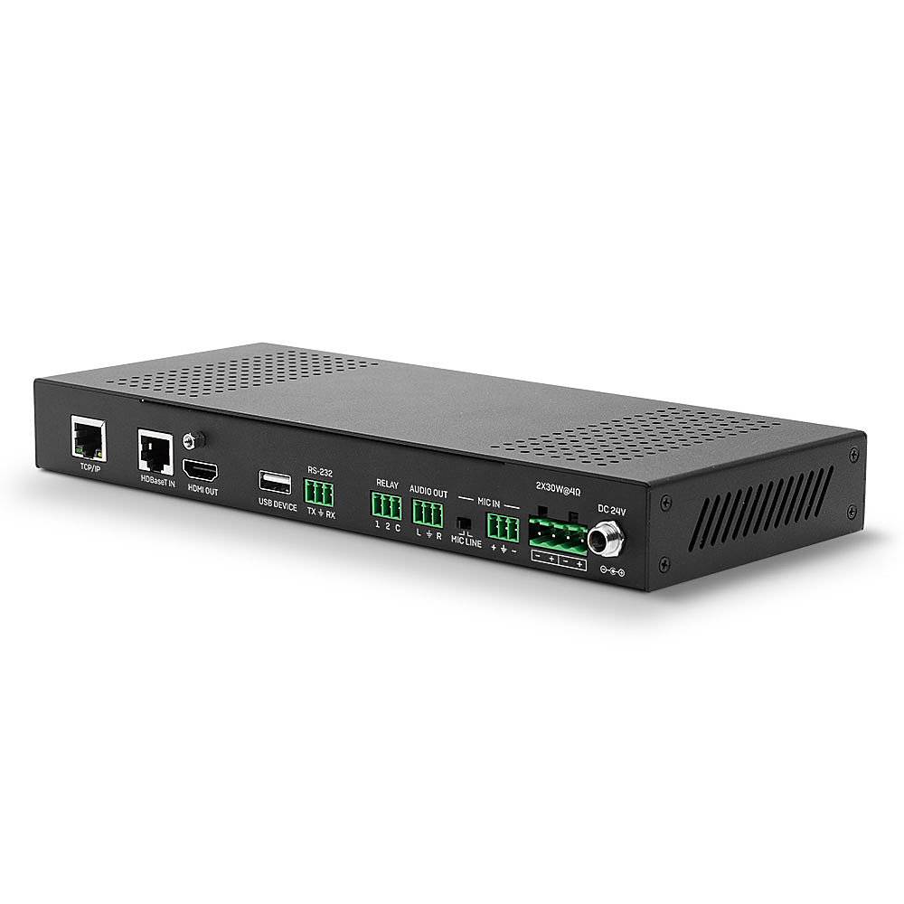Ein rechteckiges elektronisches Gerät mit mehreren Anschlüssen und Schnittstellen, einschließlich HDMI, Ethernet und USB.