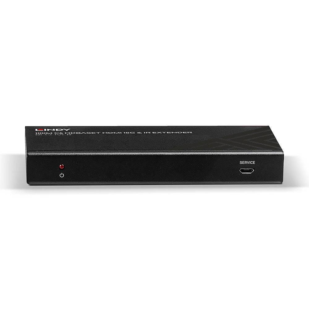 Ein schwarzes technisches Gerät mit einer Service-Taste und einer kleinen roten LED-Leuchte auf der Vorderseite.