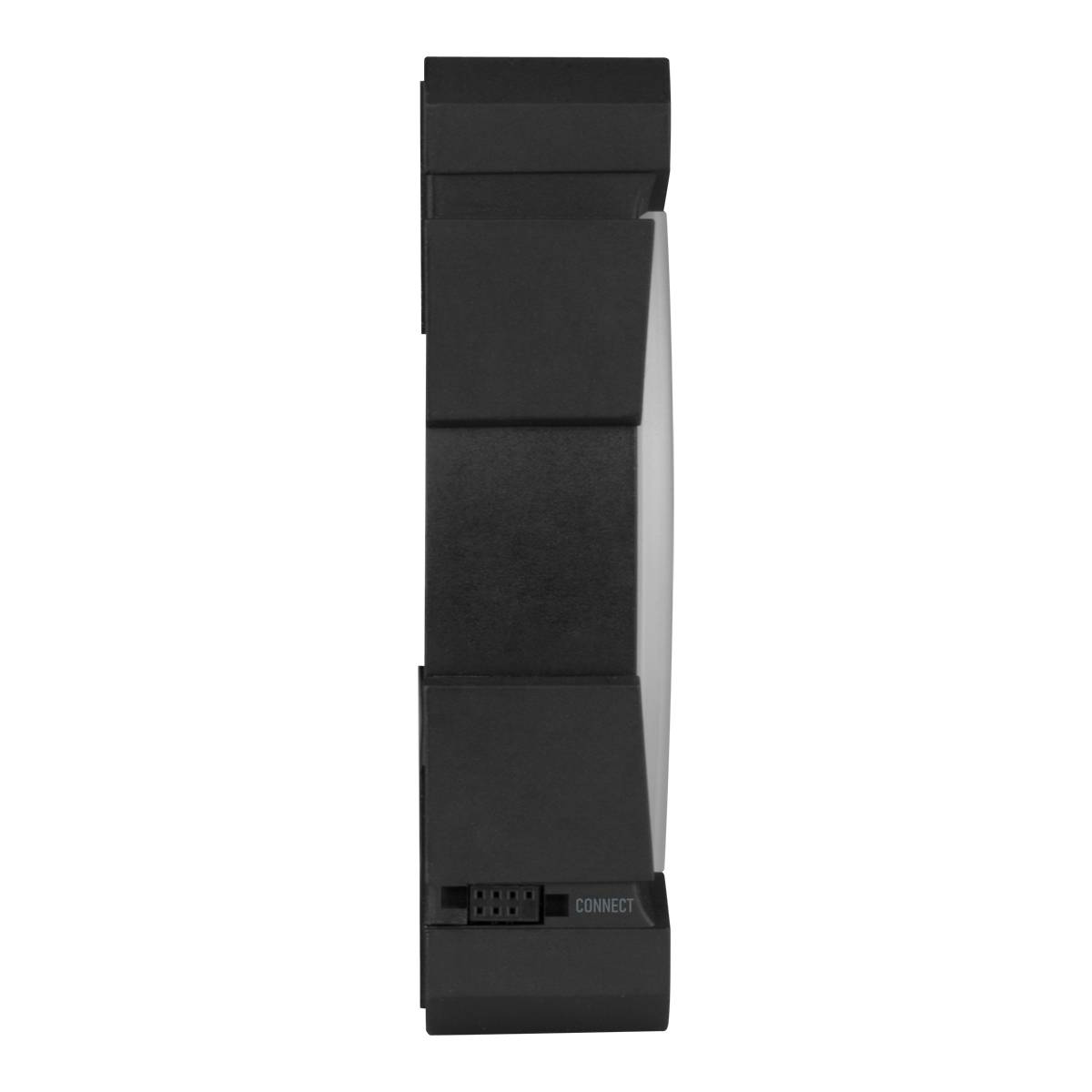 Ein schwarzes, vertikales, rechteckiges Gerät mit der Aufschrift 'Connect'. Es hat ein modernes Design und könnte ein elektronisches Modul sein.